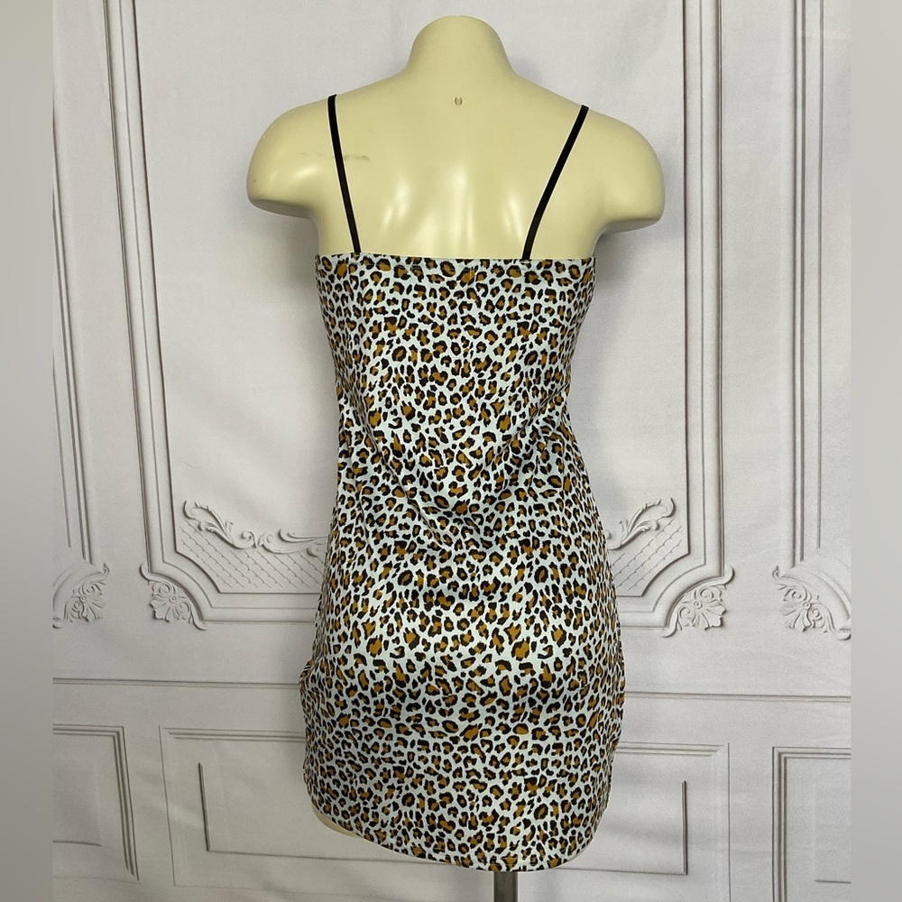Wild Honey Mini Dress Size Leopard Print Faux Suede Fitted Y2K Dress Size Sm - Picture 5 of 9